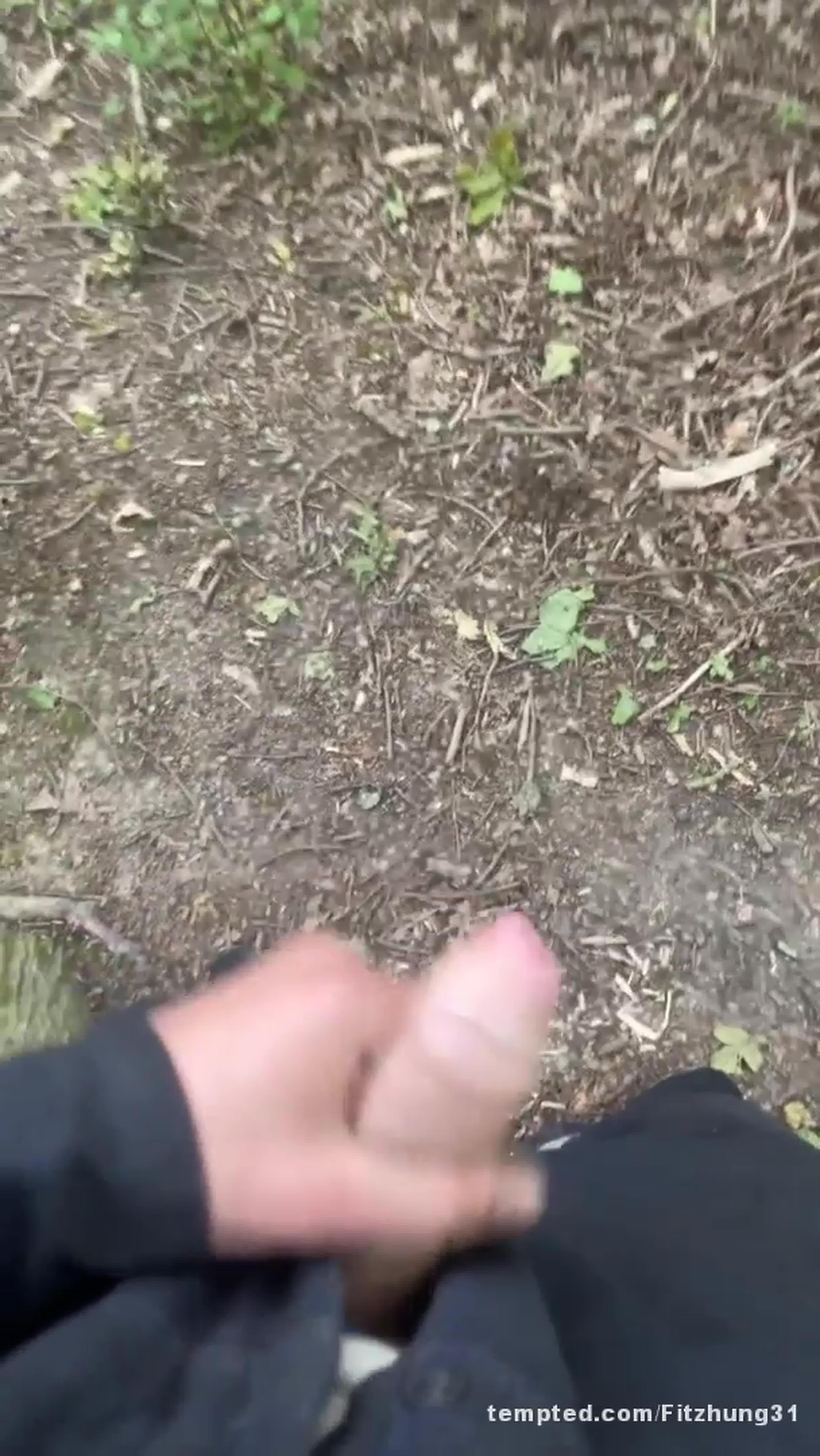 Wanking in woods with cumshot