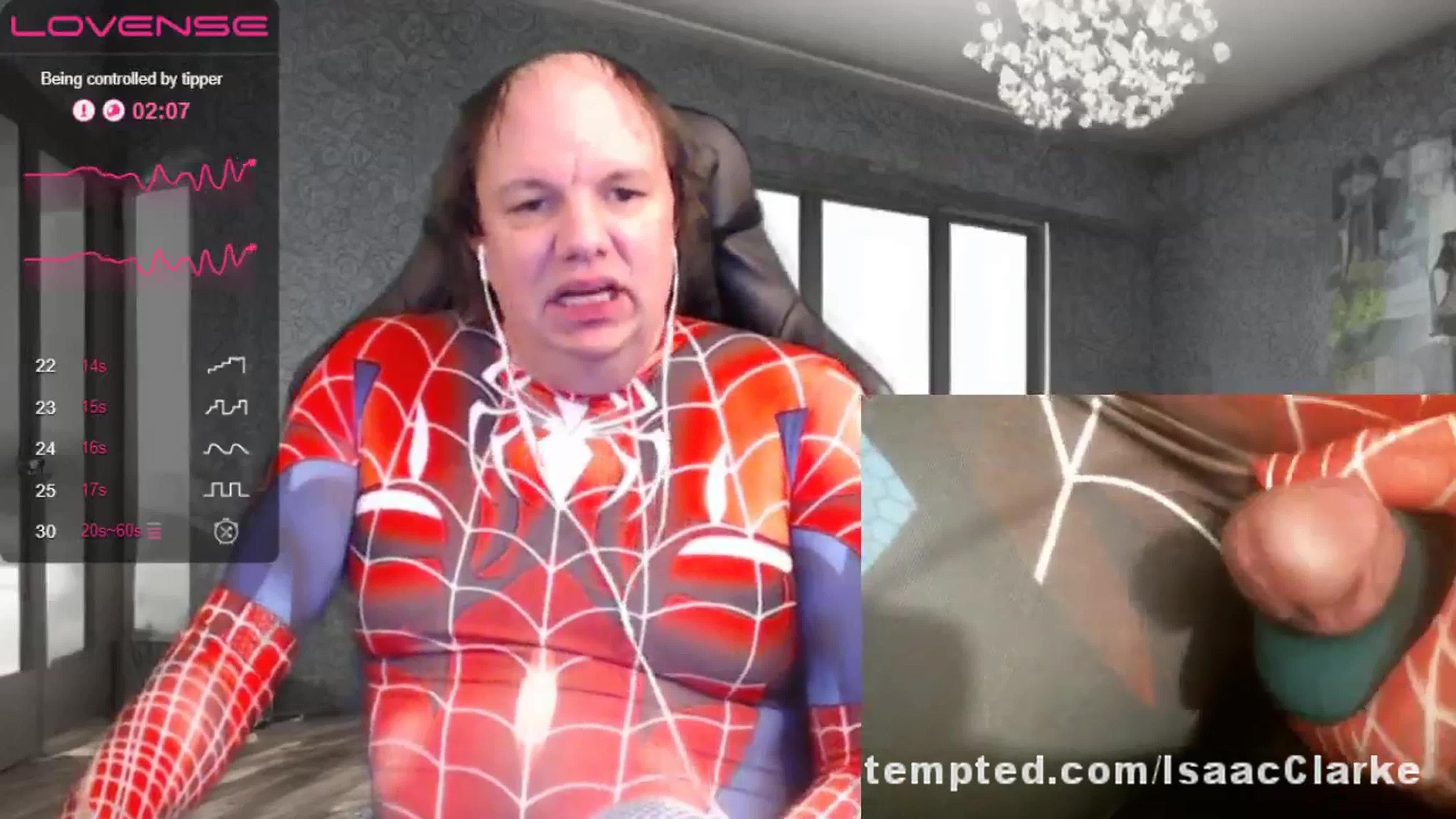 Being controlled whilst in Spiderman cosplay to nearly eruption